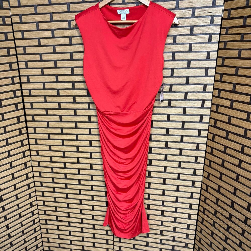 Sofia‎ Vergara Red Ruched Midi Dress Size Medium